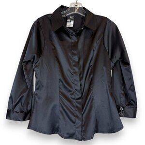Just Cavalli Black Satin Button Down Shirt | Women’s Large | Made in Italy